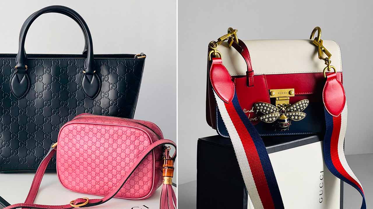Bolsas Guccii icônicas disponíveis com descontos.