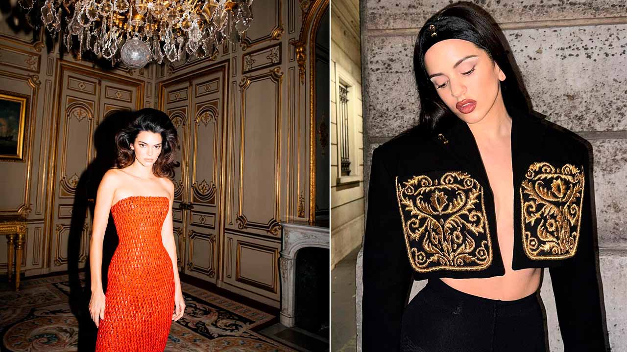 Kyie Jenner e Rosalia no Desfile da Schiaparelli na PFW 23.