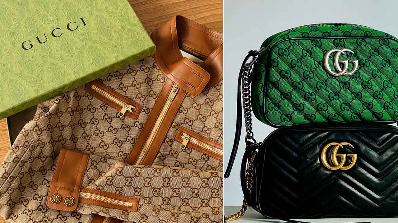Jaqueta Gucci e Bolsas Gucci Marmont.