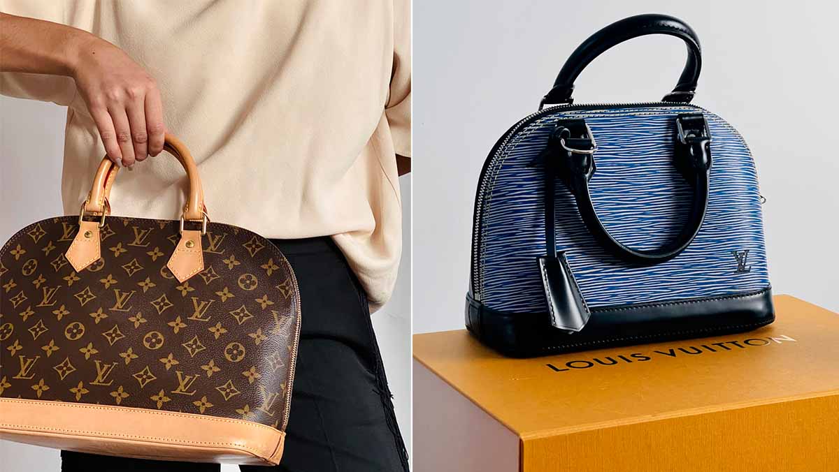 Montagem com duas fotos de Bolsa Alma da Louis Vuitton.