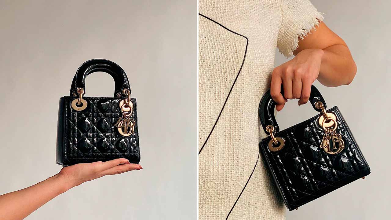 Montagem com fotos de mini bolsas lady dior.