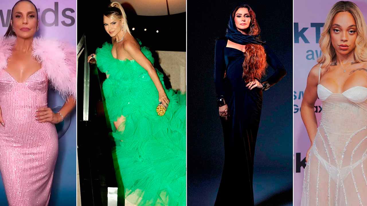 Montagem com os looks das famosas na premiação do tik tok.