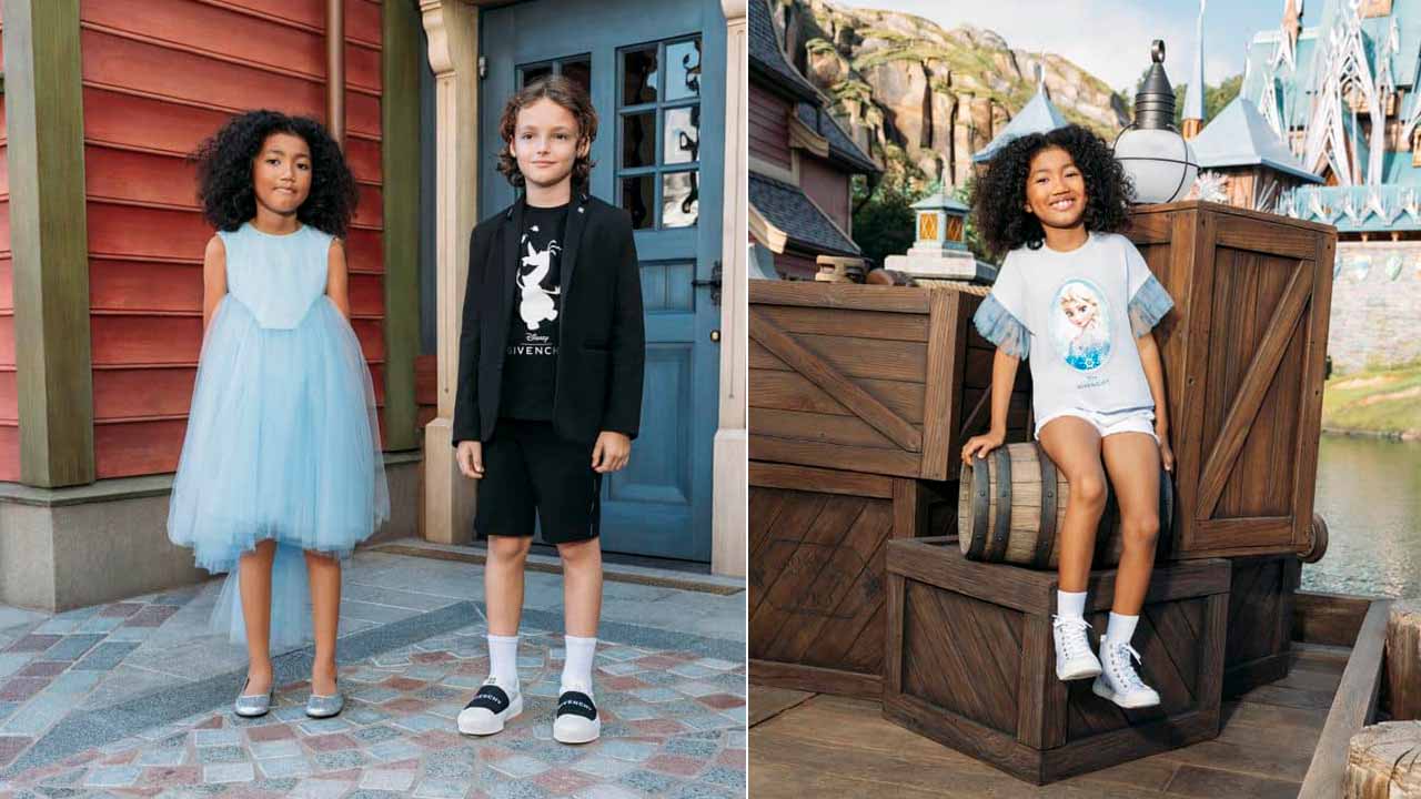 Crianças usando peças da collab Givenchy e Disney.