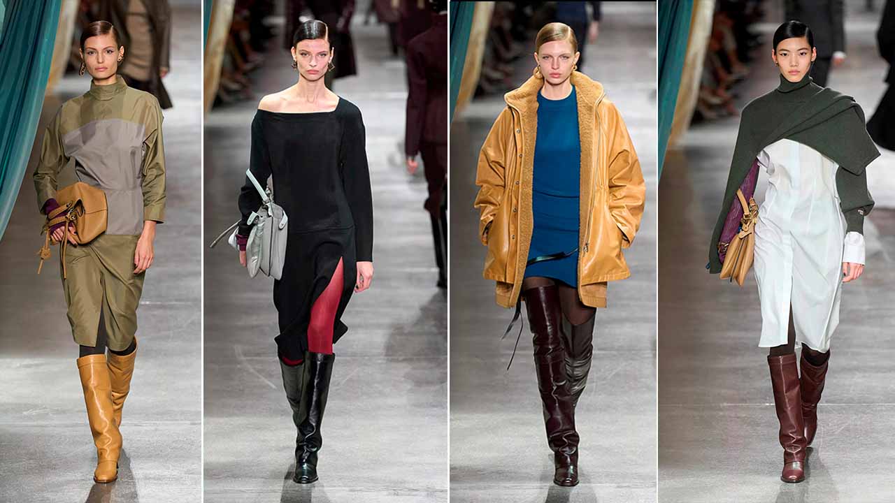 Montagem de fotos de looks do Desfile da Fendi na Semana de Moda de Milão 2024, MFW.