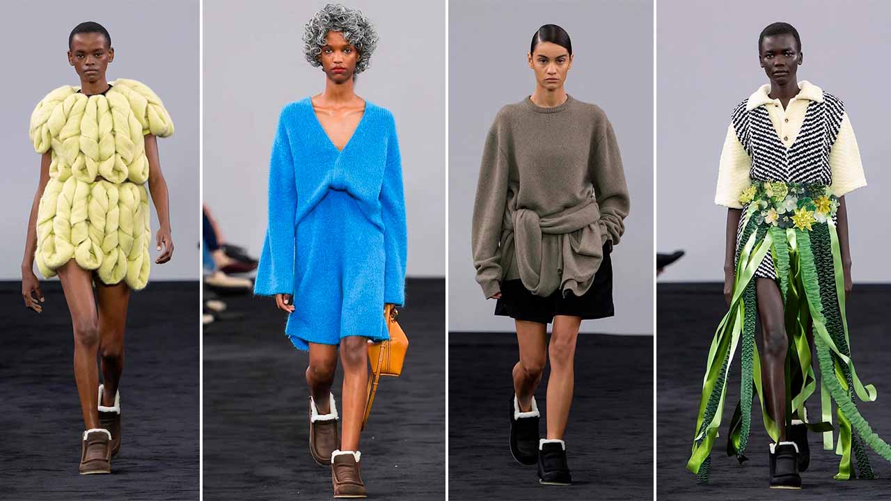 Montagem de fotos do desfile de JW Anderson da LFW 24, Semana de Moda de Londres.