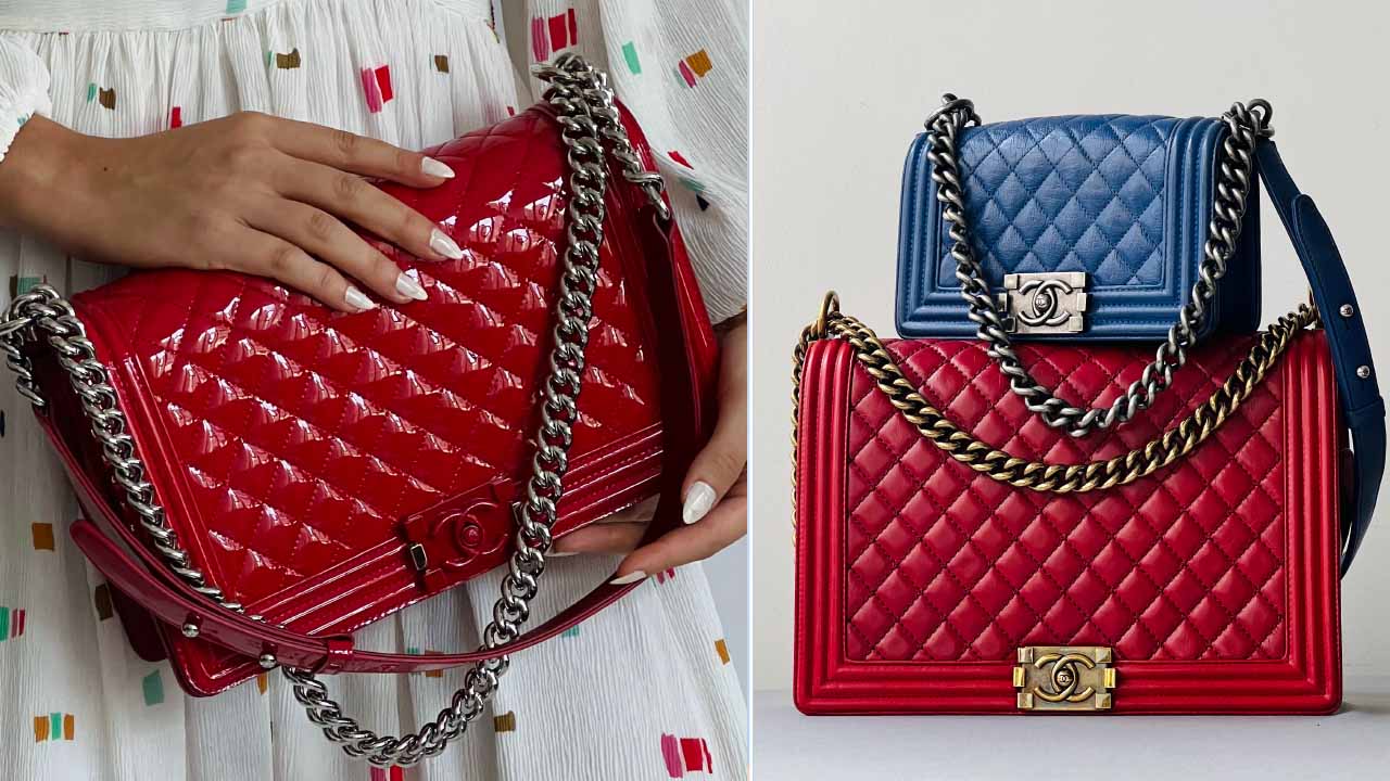 Montagem com duas fotos de Bolsas Chanel Boy.