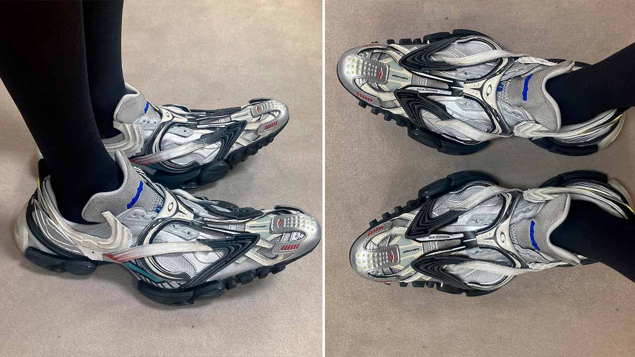 Montagem com duas fotos do novo tênis da Balenciaga lançado em 2024, o Reptile.