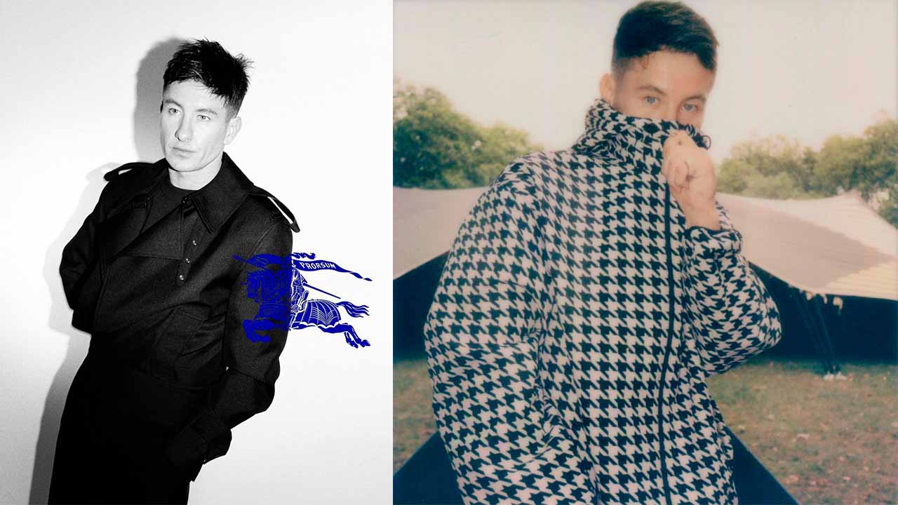 Montagem com duas fotos do ator Barry Keoghan o novo embaixador global da Burberry.