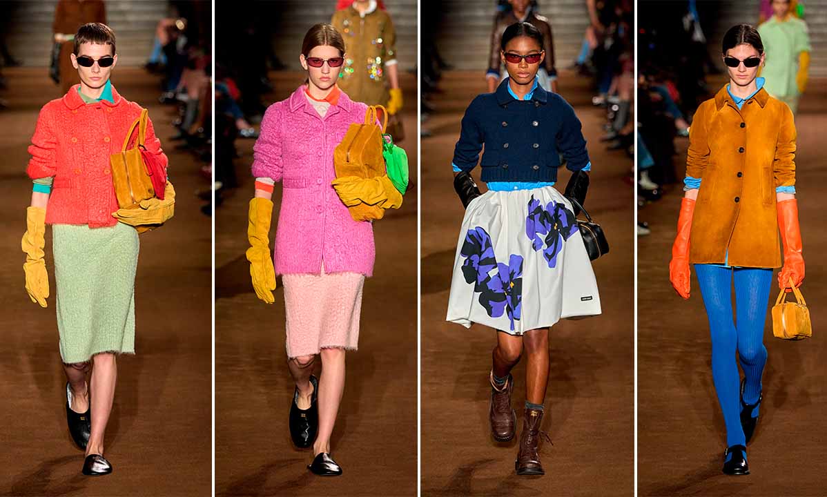 Montagem de fotos do desfile da Miu Miu na Paris Fashion Week 2024.