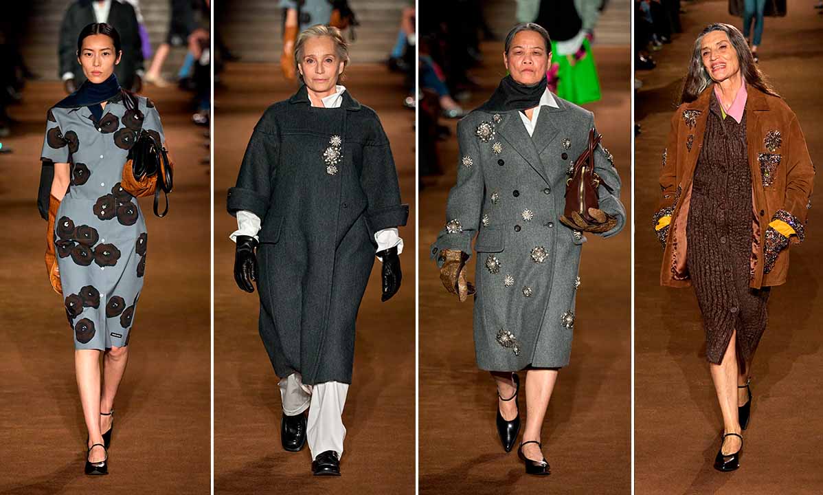 Montagem de fotos de looks da Miu Miu na Semana de Moda de Paris 24.