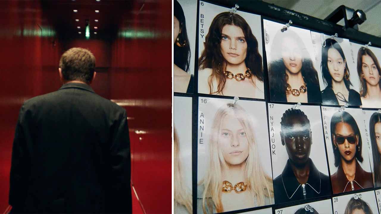 Montagem com duas fotos do novo filme da Gucci sobre seu atual diretor criativo Sabato de Sarno.