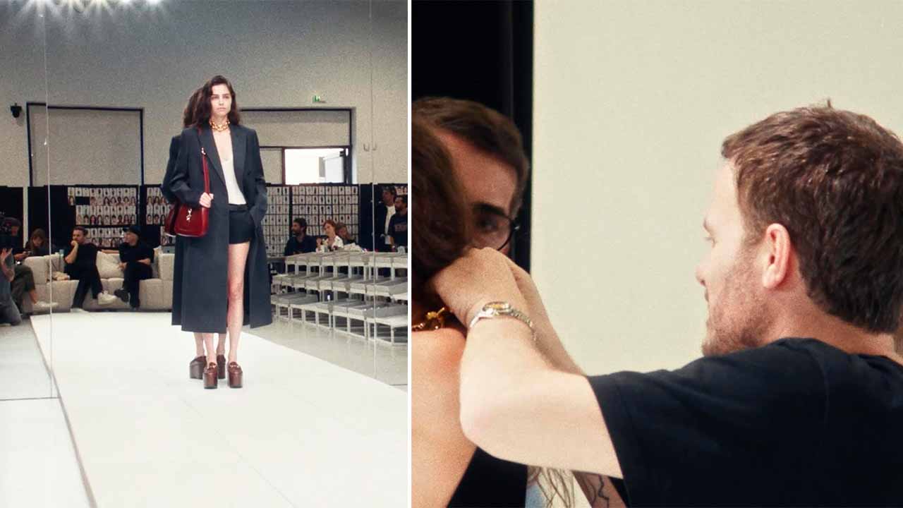 Montagem com duas fotos de cenas do novo documentário da Gucci: Quem é Sabato de Sarno?
