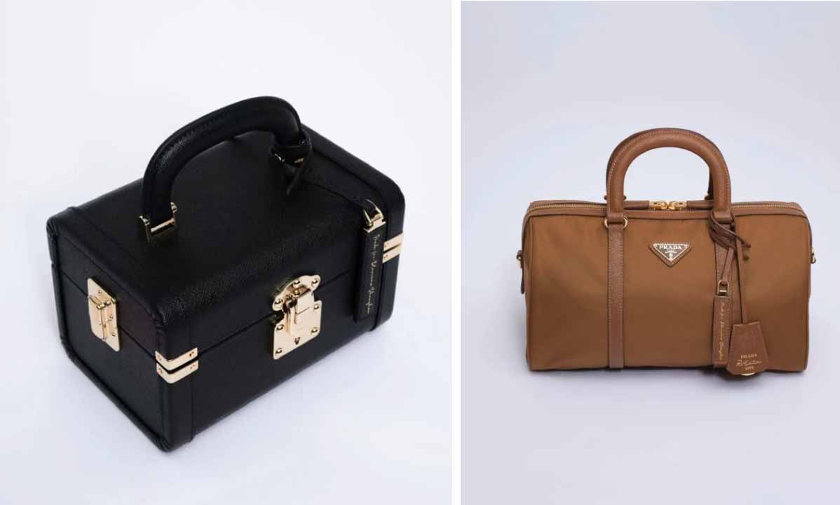 Montagem com fotos de bolsas Prada.