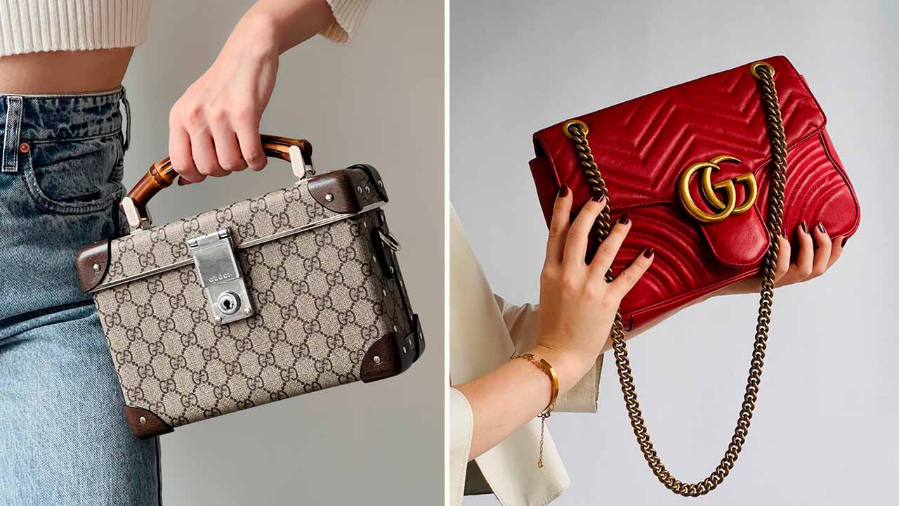 Montagem de duas Fotos de Bolsas Gucci.