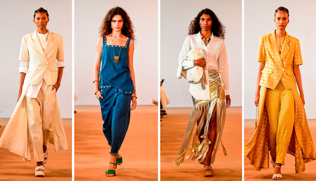 Montagem de fotos do desfile da Lilly Sarti na SPFW 57 ( São Paulo Fashion Week).
