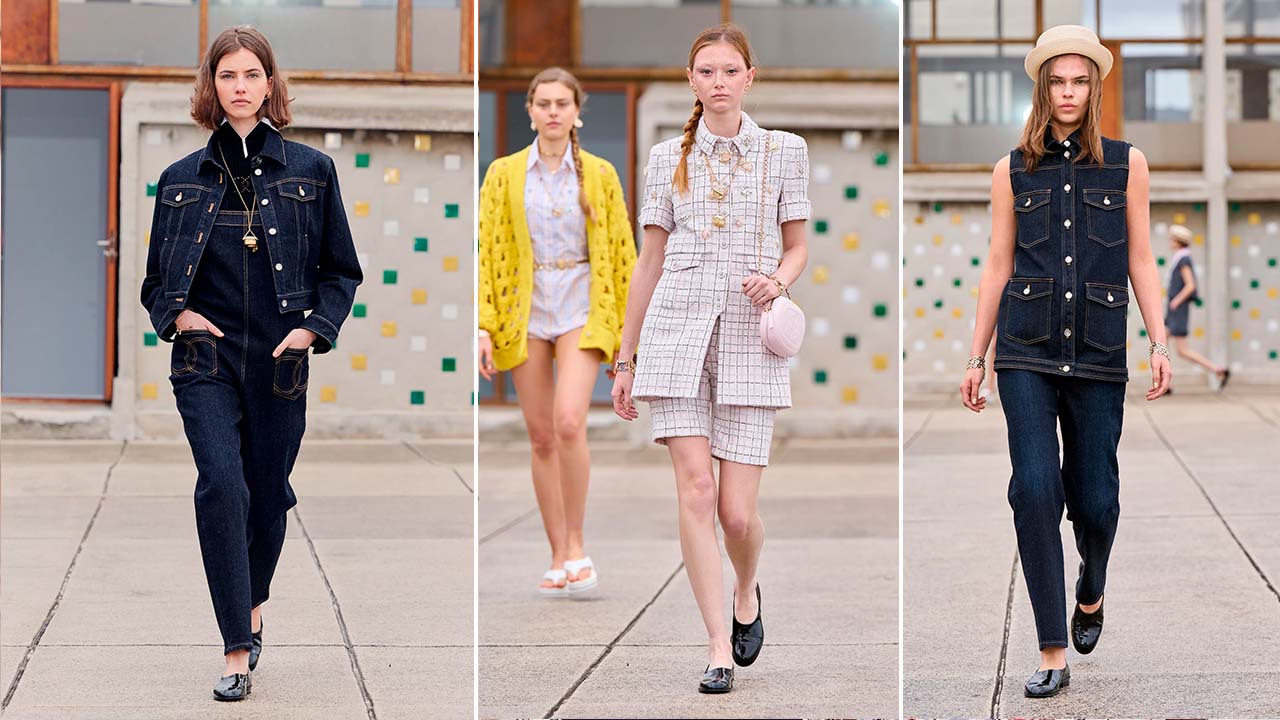 Montagem de três fotos da Coleção Chanel Cruise 2024/25.