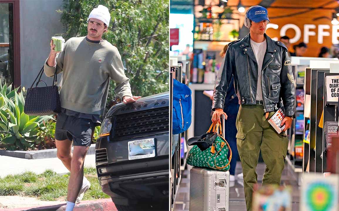 Montagem de fotos do estilo do ator de Euphoria, Jacob Elordi, o novo rosto da Bottega Veneta.