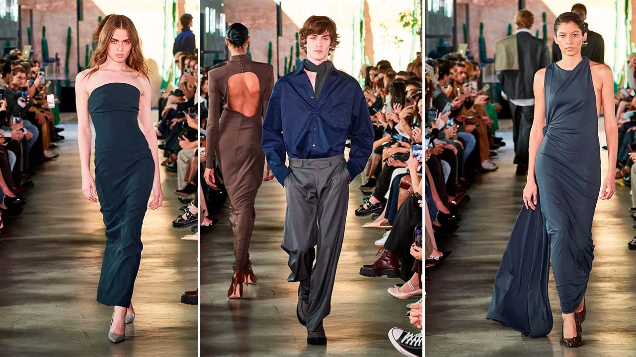 Montagem com 3 fotos do primeiro desfile da marca da Sasha, Mondepars.