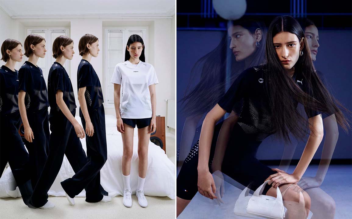 Fotos de divulgação da nova colaboração entre a Coperni e a Puma.