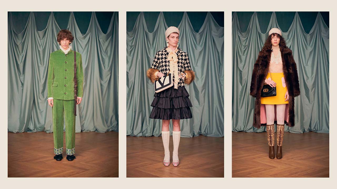 Montagem de fotos do lookbook da Valentino primeira coleção por Alessandro Michele.