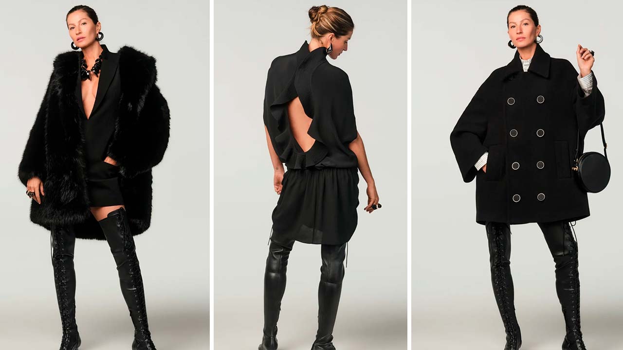 Montagem de fotos da modelo Gisele Bundchen na campanha Zara X Stefano Pilati.