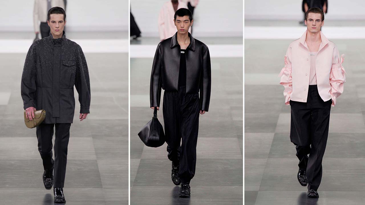 Montagem de fotos do Desfile Masculino Dior Inverno 2025/2026. na Semana de Moda de Paris (PFW).
