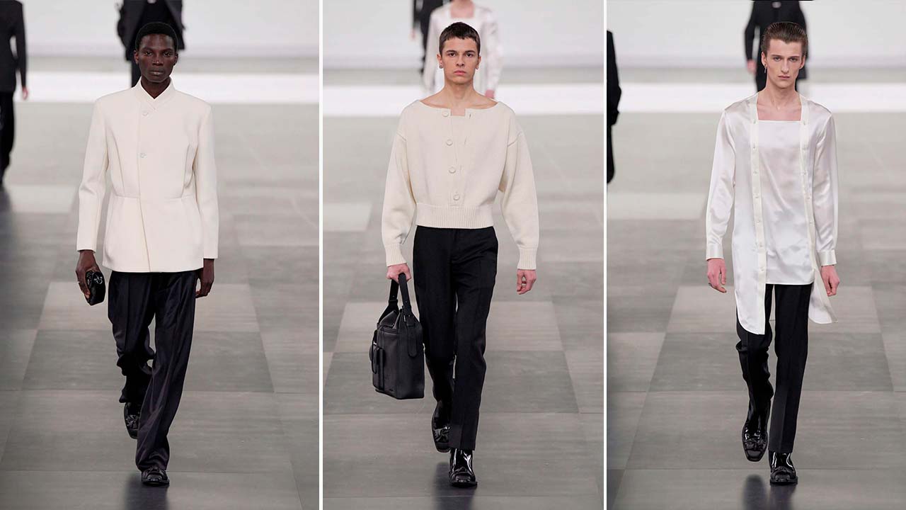 Montagem de fotos do Desfile Masculino Dior Inverno 2025/2026. na Semana de Moda de Paris (PFW).