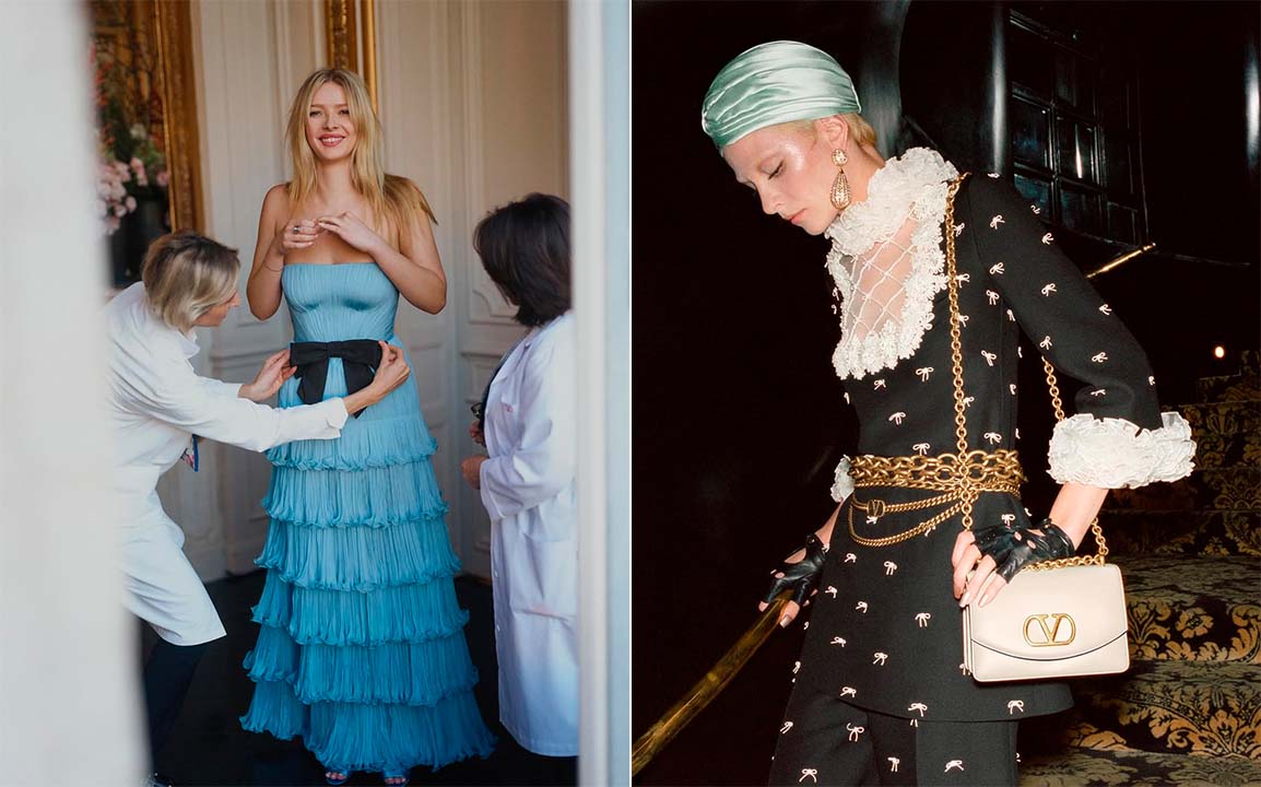 Fotos de looks da Valentino um dos Desfiles de Alta-Costura 2025 mais aguardados pela estreia de Alessandro Michele.