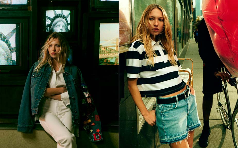 Montagem de fotos de Lila Moss, filha de Kate Moss na Campanha da DKNY, Marca de Luxo Americana..