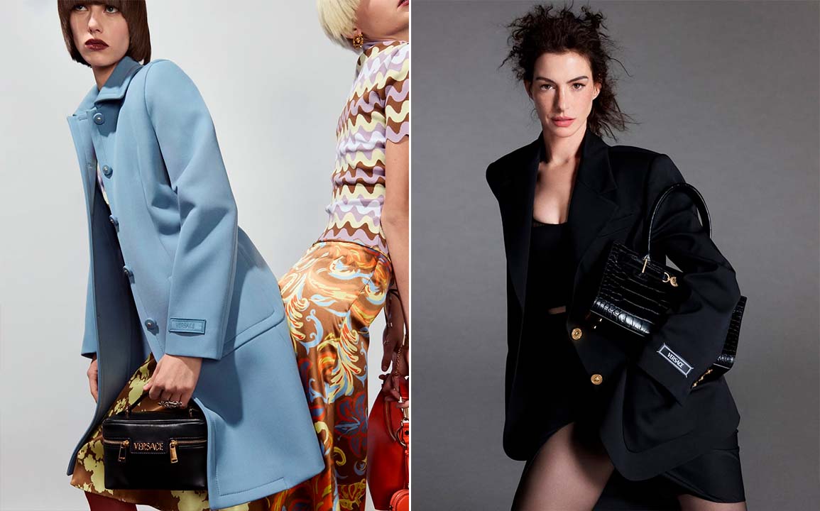 Montagem de fotos da Versace uma das marcas clássicas de roupas femininas de luxo.