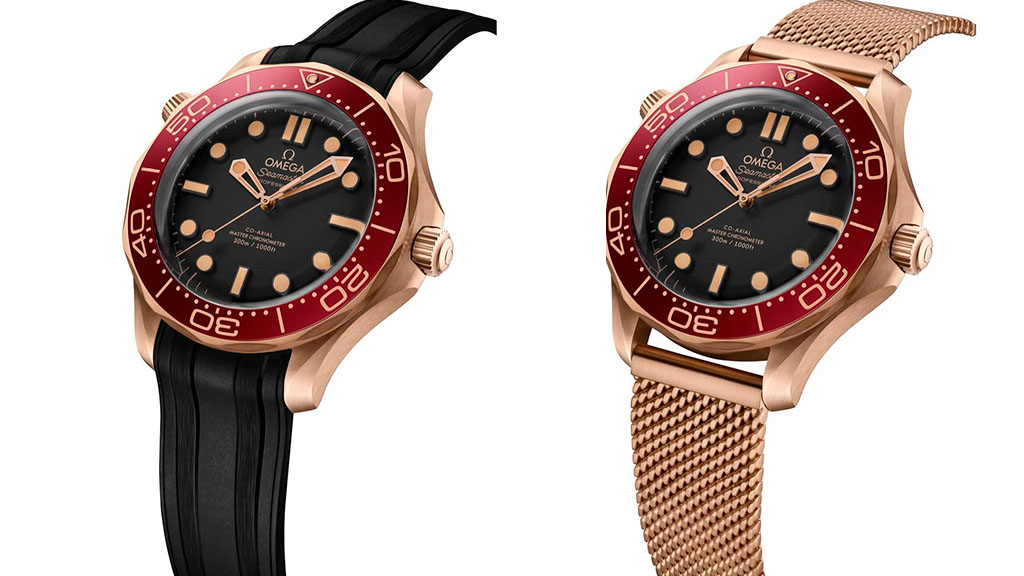 Montagem de fotos da cor inédita do Relógio Omega Seamaster Diver 300M Bronze Gold.