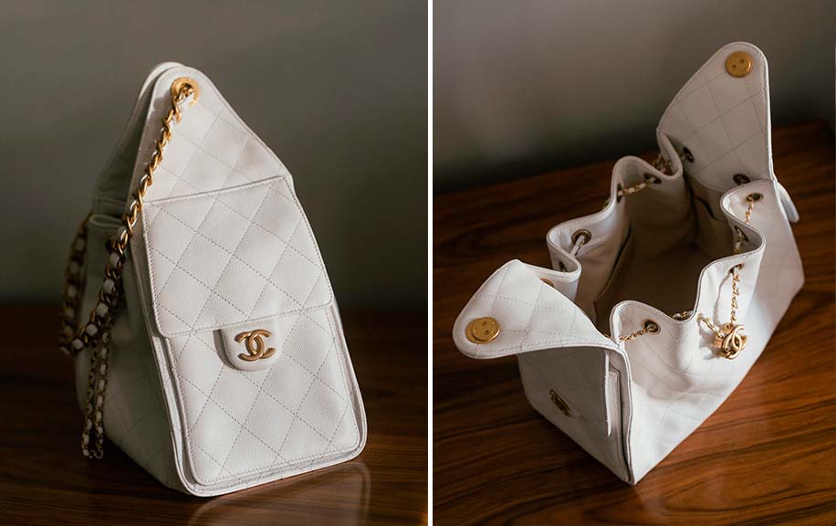 Motagem de fotos dos detalhes da nova bolsa chanel 25.