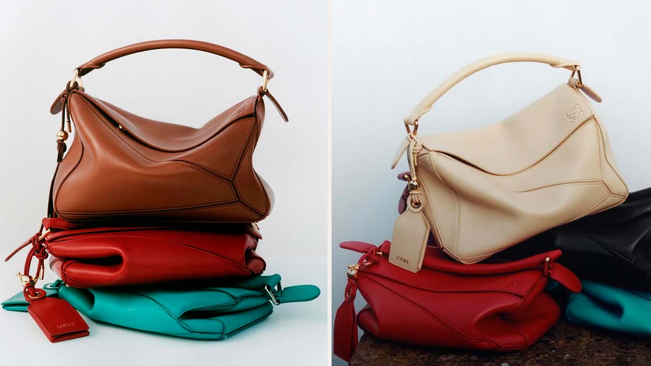Montagem de fotos da nova bolsa Loewe Featherlight Puzzle. 