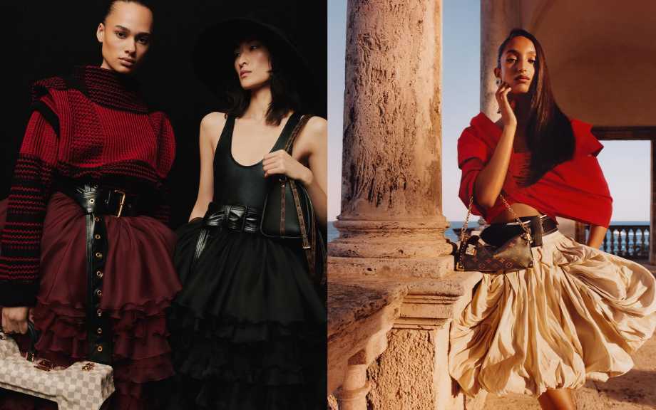 Montagem de fotos do estilo louis vuitton na linha feminina.