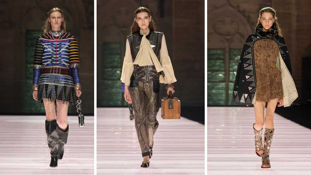 Montagem de fotos do 
Desfile Louis Vuitton Cruise 2026.