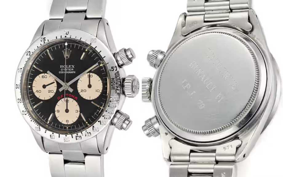 Montagem de fotos do raro Relógio Rolex Daytona Bid Red de Jean-Pierre Jabouille.