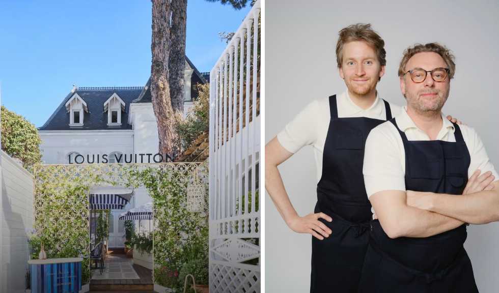 Montagem de fotos do Restaurante Louis Vuitton em Saint Tropez ao lado dos chefes Arnaud Donckele e  Maxime Frédéric.