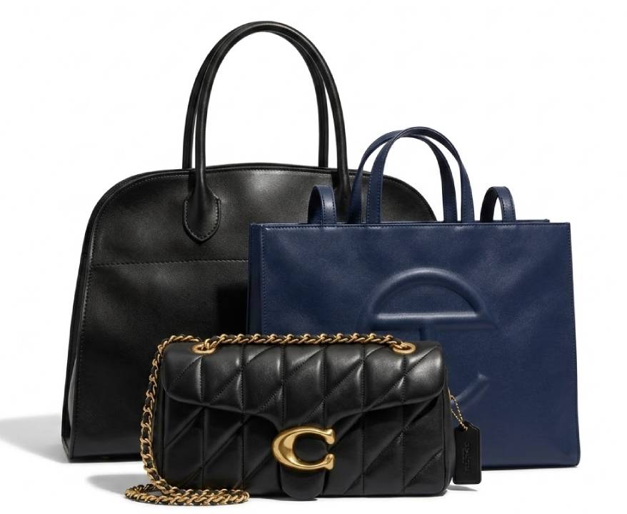 Foto de bolsas das melhores marcas americanas: The Row, Telfar e Coach.