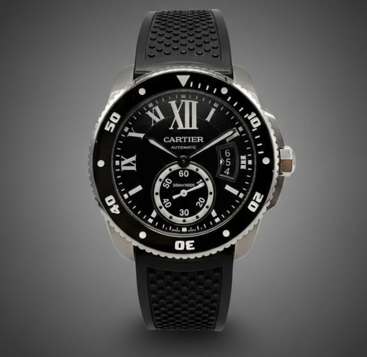 Foto de um dos relpogios masculinos de luxo na black friday do etiquta única, modelo Cartier Calibre de Cartier Diver 42 mm .