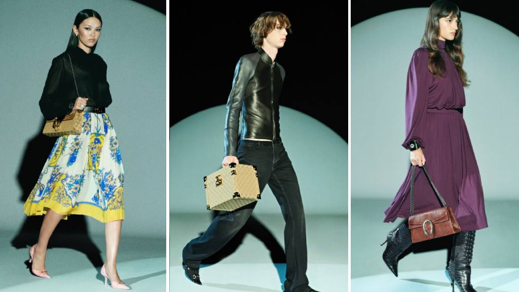 Montagem de fotos de looks do Lookbook Coleção Gucci Generation Pre-Fall 2026 por Demna.