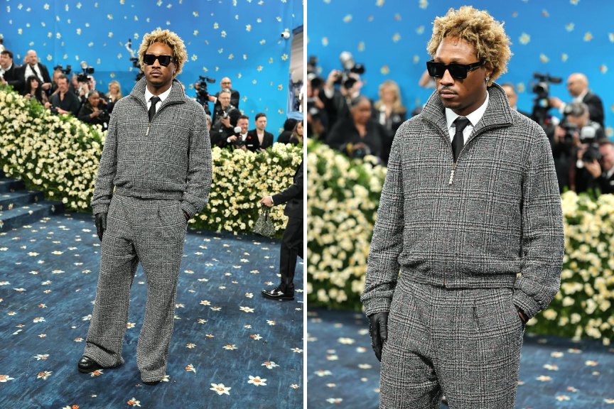 Montagem de fotos do rapper Future o novo embaixador Louis Vuitton vestindo look da marca no Met Gala.