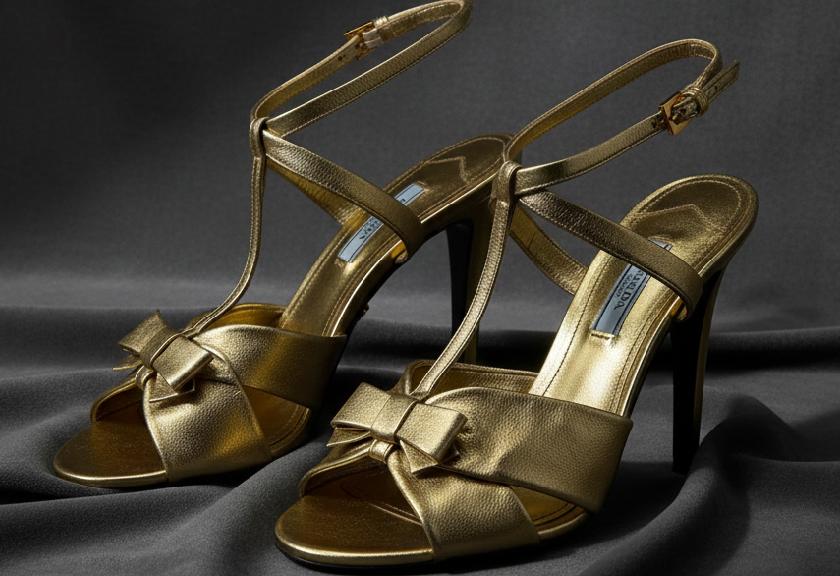 Foto de Sandália Dourada de Salto alto de luxo da marca Prada na X-MAS Sale do Etiqueta Única.