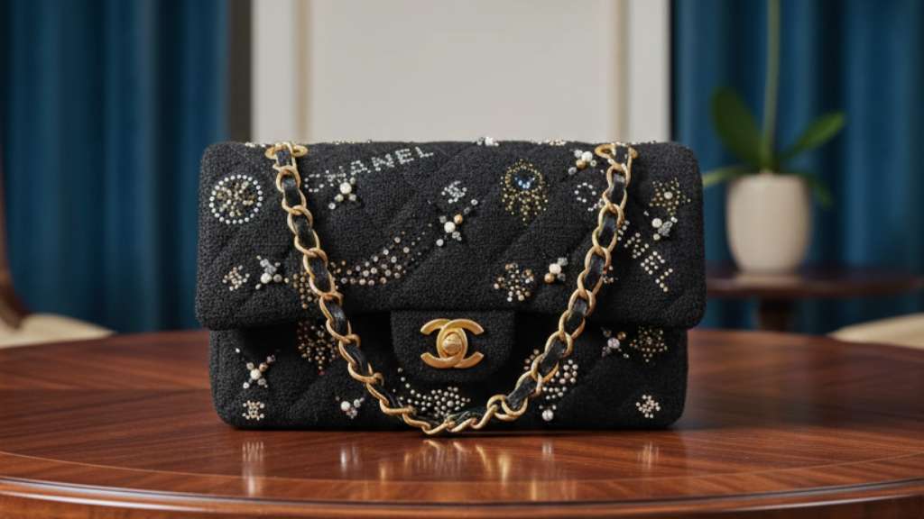 Foto de uma das ideias presenteáveis para elas: Bolsa Chanel Double Flap Crystal.