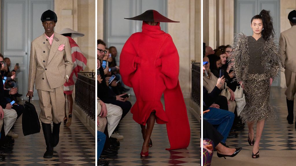 Montagem de fotos do Desfile Jacquemus Inverno 2026 em Paris.