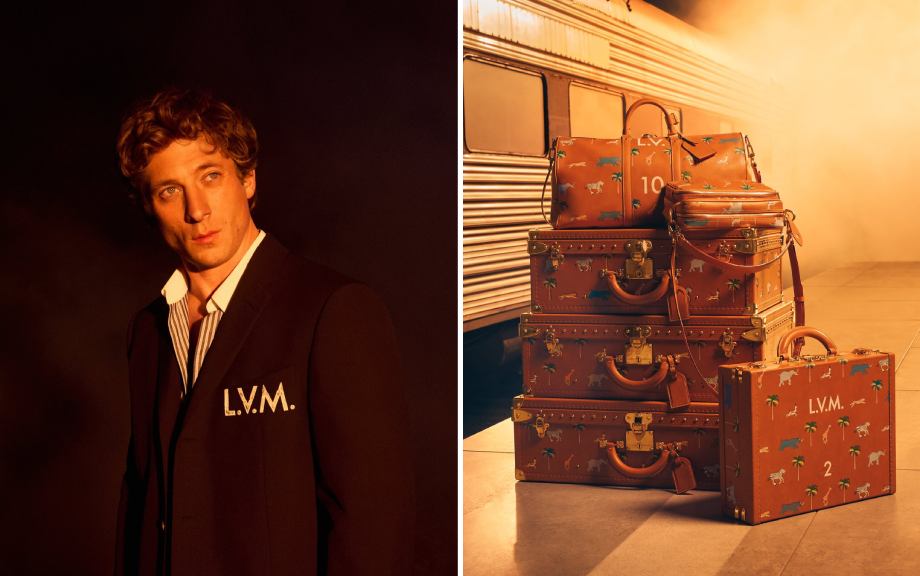 Montagem de fotos da nova Campanha da Louis Vuitton na Índia com Jeremy Allen White.