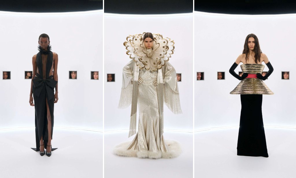 Montagem de fotos de looks da 
Valentino na Semana de Alta-Costura Verão 2026.