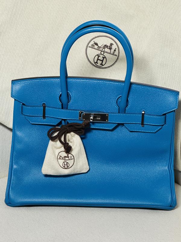 Foto de bolsa Birkin Hermès original azul.