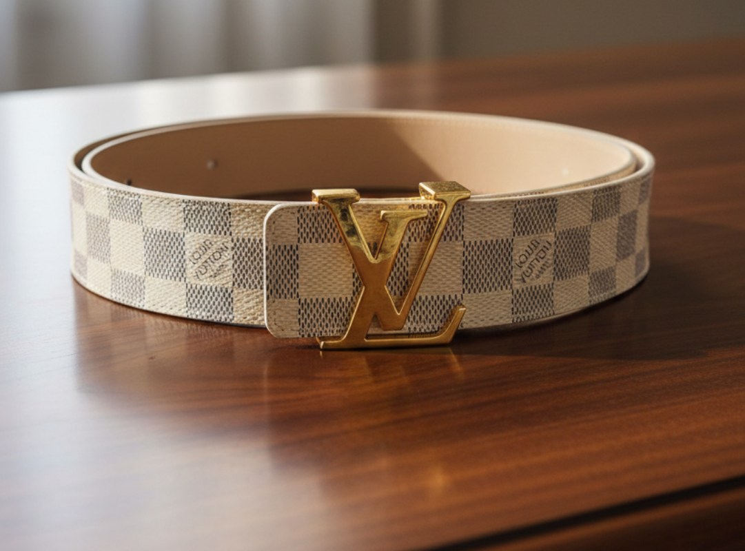 Foto do Cinto LV Initiales Damier Azur, um dos acessórios Louis Vuitton com os melhores preços.