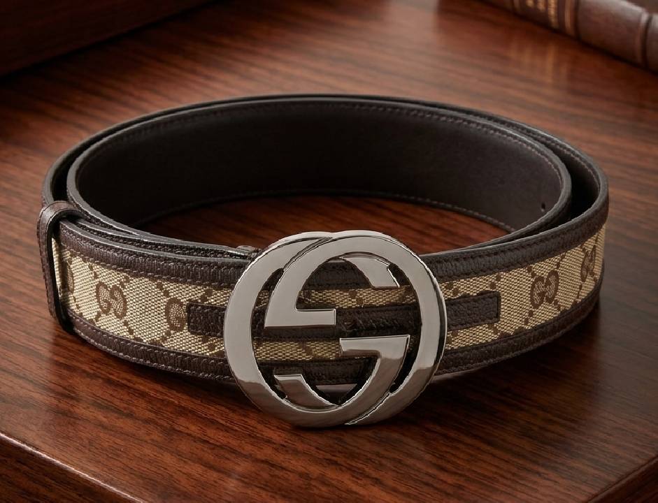 Foto de um dos acessórios pequenos da Gucci, Cinto Interlocking G Canvas.
