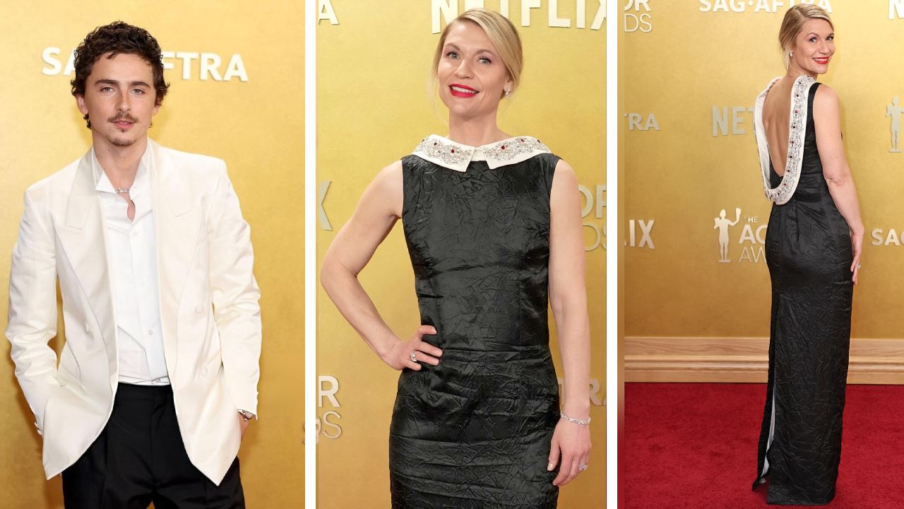 Montagem de fotos de Timothée Chalamet e Claire Danes brilharam com looks de uma das maiores marcas de luxo  italianas , a Prada no Actor Awards 2026.